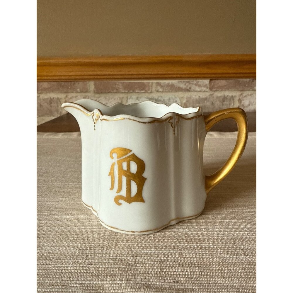 Antique KPM Berlin Porcelain Creamer – Gold Trim Monogram B Royal German China